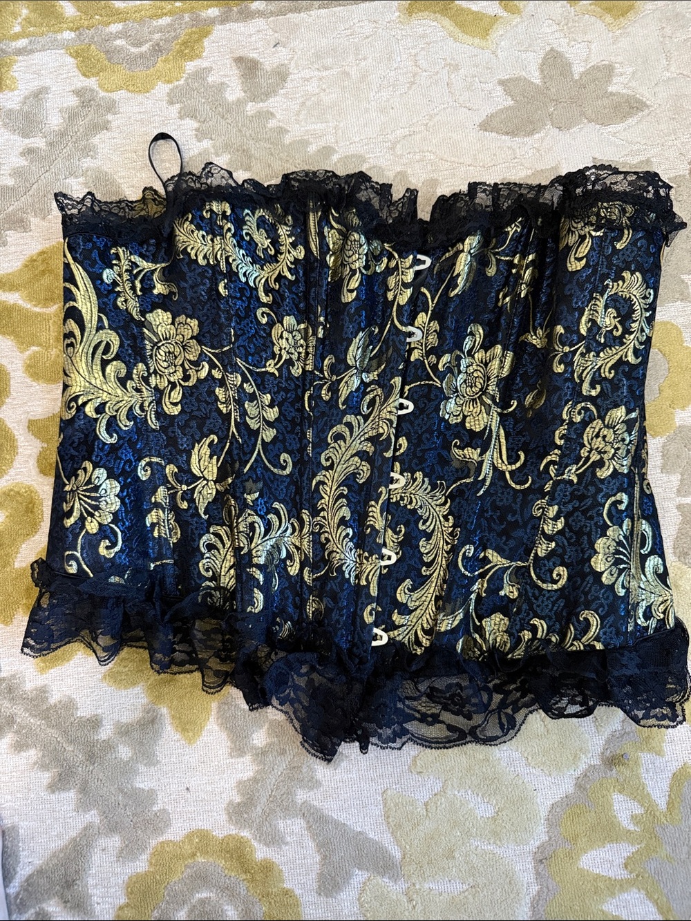 Source Unknown Black Lace Bustier with Gold Brocade Floral